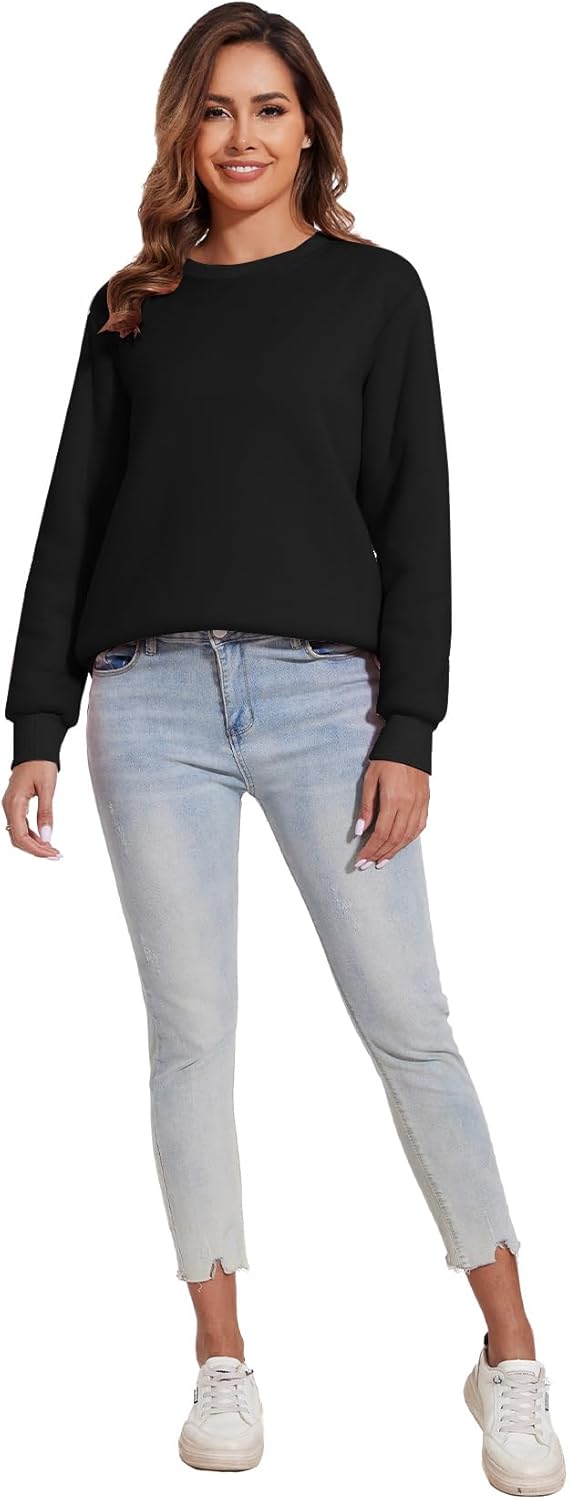 Flygo Women's Sherpa Lined Fleece Crewneck Pullover Sweatshirts Casual Winter Warm Sweatshirt - Image 5