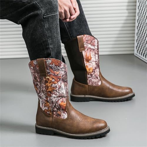 Western Cowboy Boots for Men Soft Toe,Men's Waterproof Round Toe Work Boots for Men4