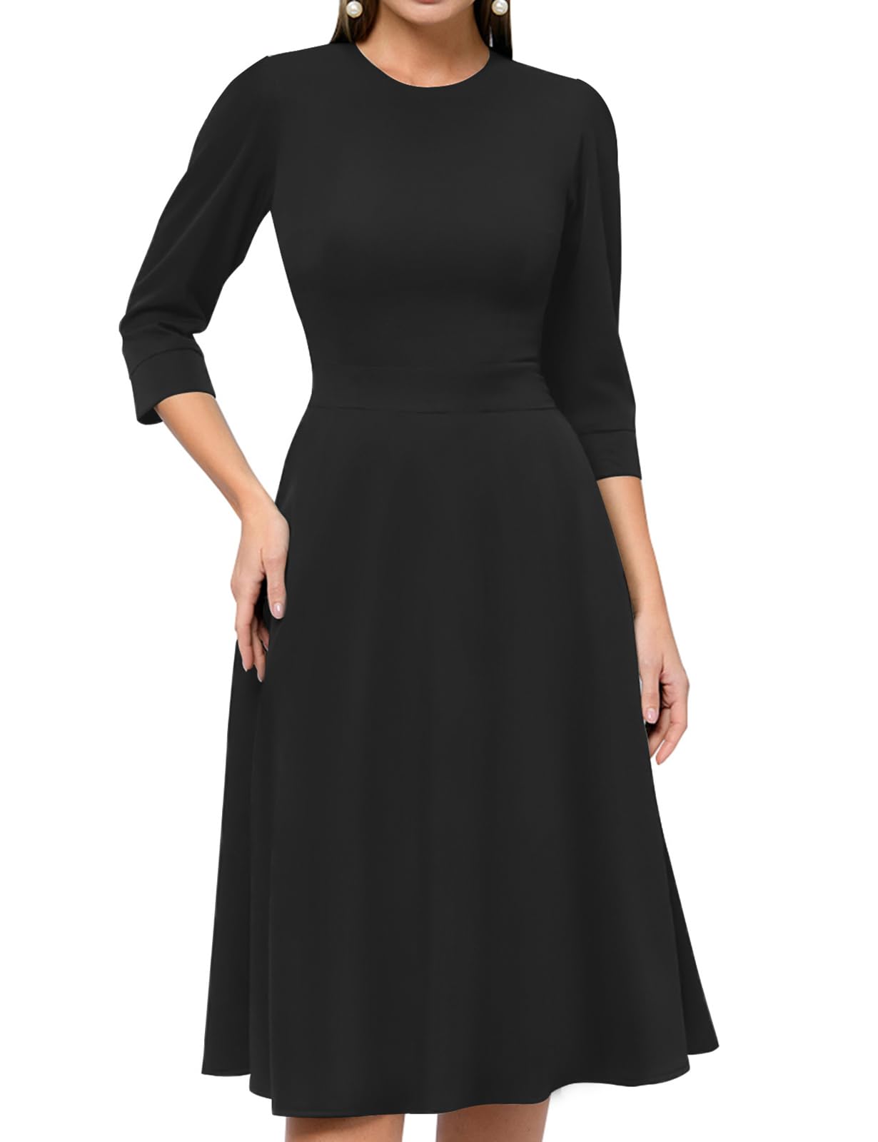 Women's Floral Vintage Dress Elegant Midi Evening Dress 3/4 Sleeves