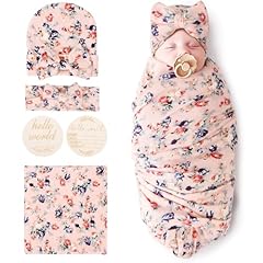 Floral Patterned: Birth Announcement Card + Bow Hat + Hairband + Blanket