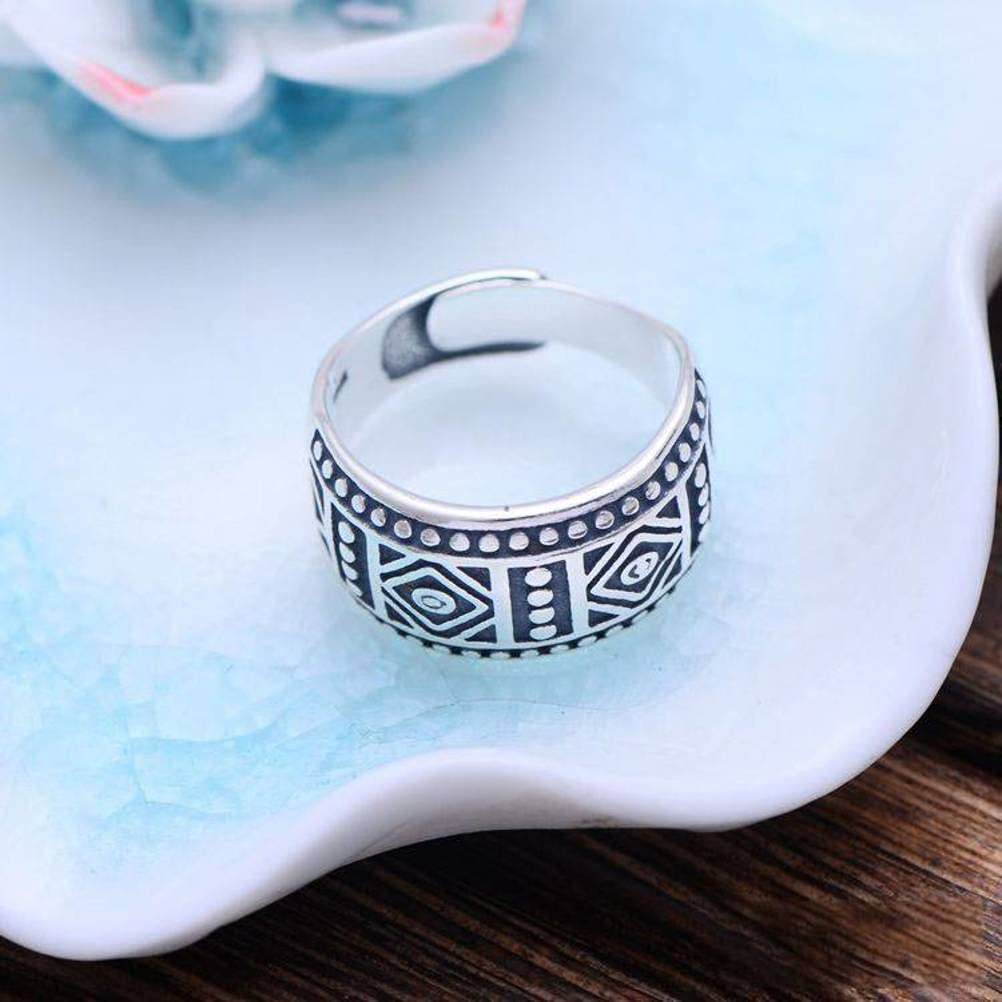 Anillo Retro S925 Plata Esterlina Retro Tailandés Plata Patrón Ancho Anillo Ajustable1