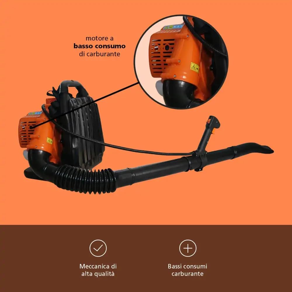 Soffiatore A Scoppio 43cc A Zaino Per Foglie E Detriti Motore 2 Tempi 1,25kW Portata Aria 720 m³/h Serbatoio 1,2L Leggero Per Giardino Parchi Viali E Aree Esterne