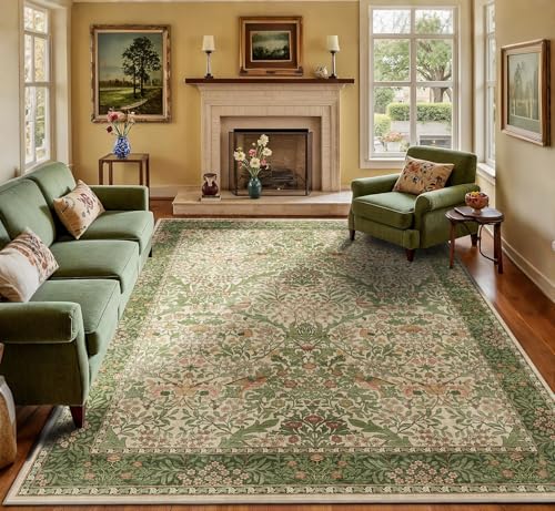 9x12 Floral Washable Area Rug for Living Room, Vintage Boho