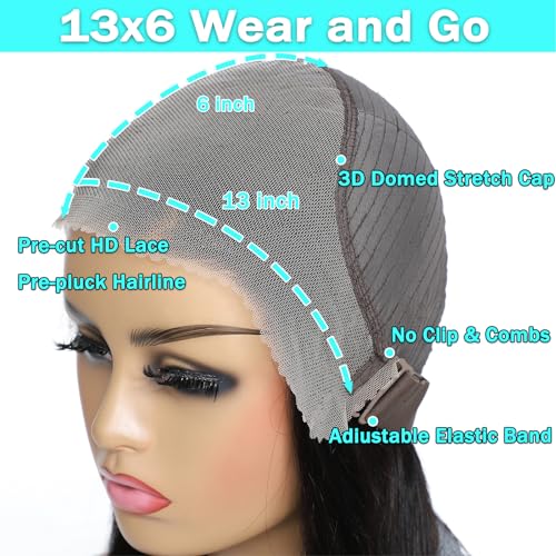 image for MUZOJET 13x6 Glueless Wigs Human Hair Pre Plucked/Cut 26 Inch Wear and