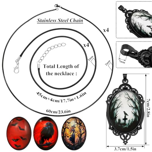 8 Pcs Gothic Necklace Goth Jewelry Witch Gifts For Women Cameo Choker Necklaces Black Stainless Steel Chains Blood Vampire Bat Crow Cross Costume Party…2