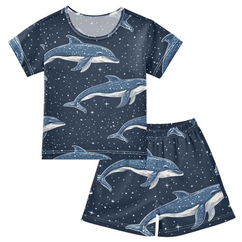 Pajama Short Sets Starry Sky Dolphin Pattern Soft Cotton Summer Sleepwear 2 Piece PJS Size 5-14T