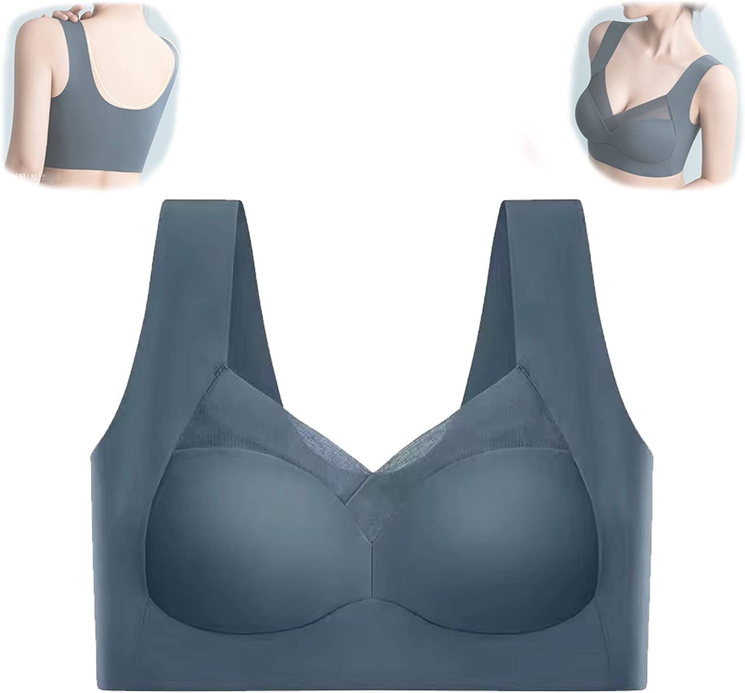 Women's Sports Bra Wirefree Solid Color Fix Padded Lightweight Wirefree L Size (Grey)-image-46