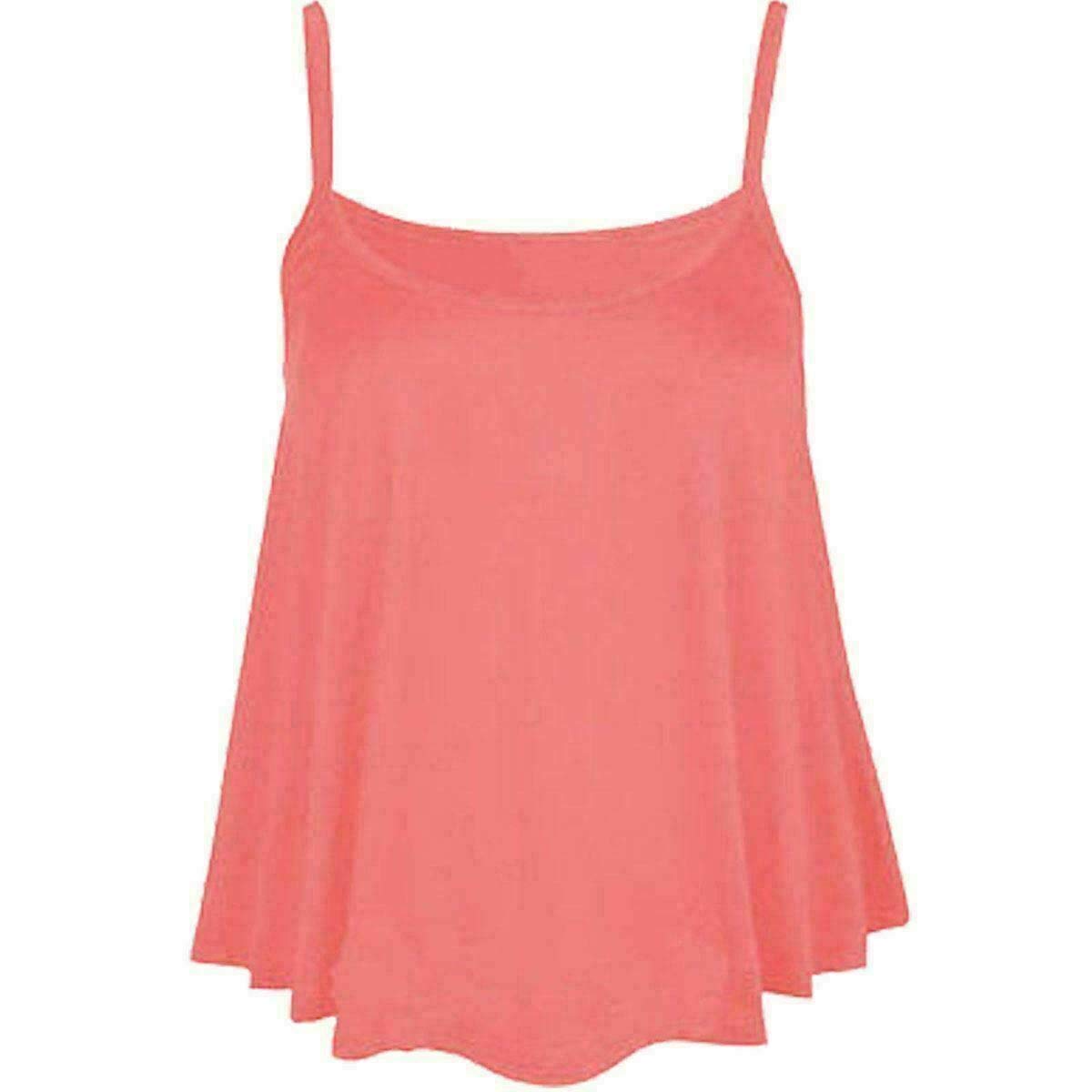 Fairy Trendz Ltd Women's Coral New Plain Sleeveless Swing Strappy Camisole Cami Vest Plus Size Flared Mini Top Tees Uk 8-26 ( Uk 16-18)