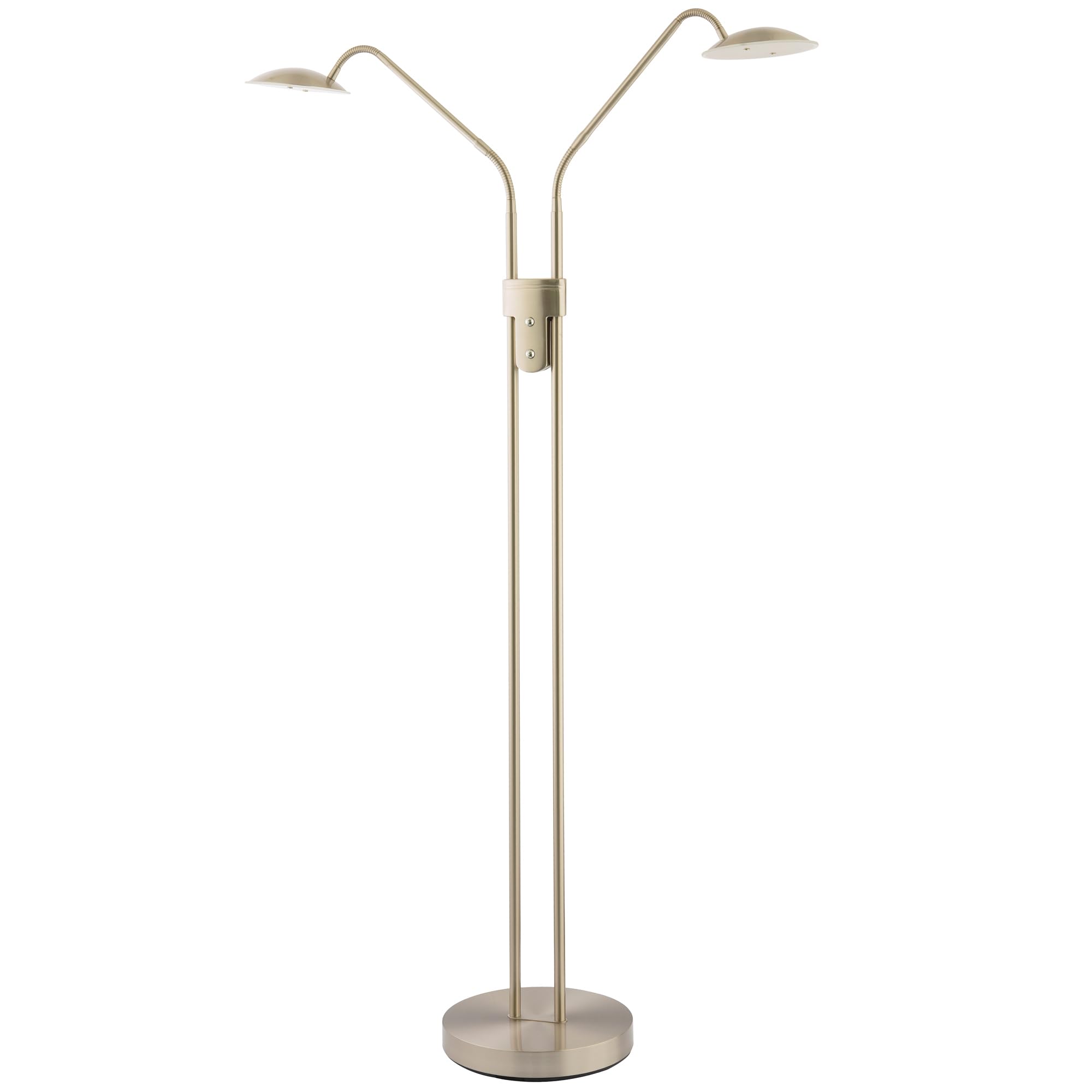 Happy Homewares Double Arm Satin Nickel Floor Lamp with Dimmer and Colour Control Warm-Cool White | 8w = 880 Lumens | 2700k - 4000k | Adjustable Arms | 160cm x 25cm
