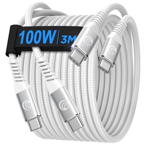 USB C auf USB C Kabel [ 2St&uuml;ck 3M+3M ] 100W USB C Kabel Wei&szlig; PD Schnellladekabel Nylon USB Typ C Ladekabel f&uuml;r iPhone 16 Pro Max, iPhone 15, Samsung S24 S23 S22 S21,iPad, MacBook Pro/Air,Pixel,Switch