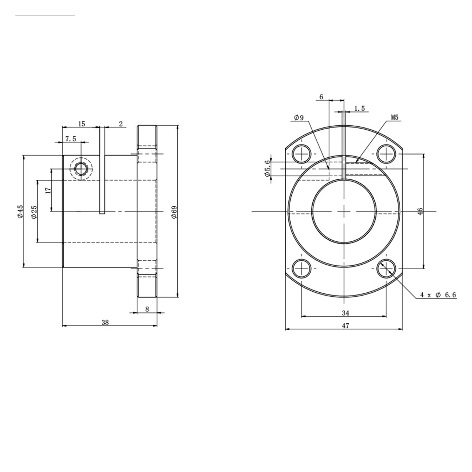 Stahl geschwärzt, offene Führungswelle, Stützflansch, Stützsitz, optischer Achsen-Festsitz, Lagersitz(Flatflangeextendedtypesthwcbl20)