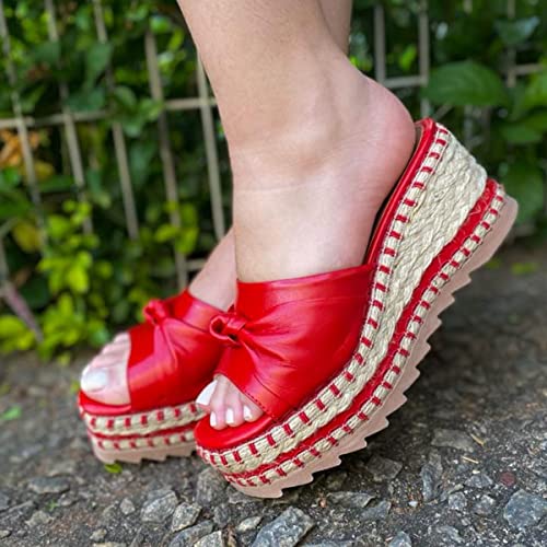 Tamanco Vermelho Feminino Couro Legitimo Tratorado Anabela (35)