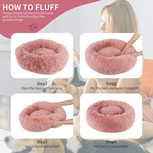 Zejeuer Cat Bed, Small Dog Bed, Round Donut Washable Plush Fluffy Faux Fur Soft Cushion Beds For Indoor Pets #TOP4