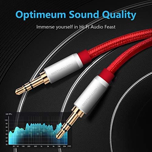 Miniatura 6 de Cable auxiliar de 10 pies, cable de audio de 0.138 in de nailon trenzado, cable auxiliar de 0.138 in macho a macho, cable de audio estéreo