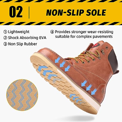 Image of ANGRYRAM Steel Toe Work Boots for Men Comfortable Moc Toe Safety Boots,Waterproof Slip Puncture Resistant Industrial & Construction Work Boots