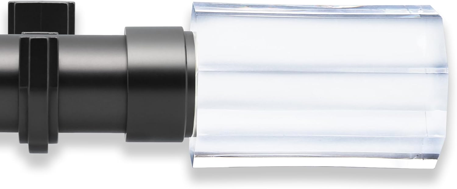 11 foot Custom Curtain Rod & Faceted Pillar Finials Bundle – Luxury Nonadjustable 1 ¼” Large Diameter with Designer Finials & Premium Quality Mounting Brackets – Matte Graphite Finish