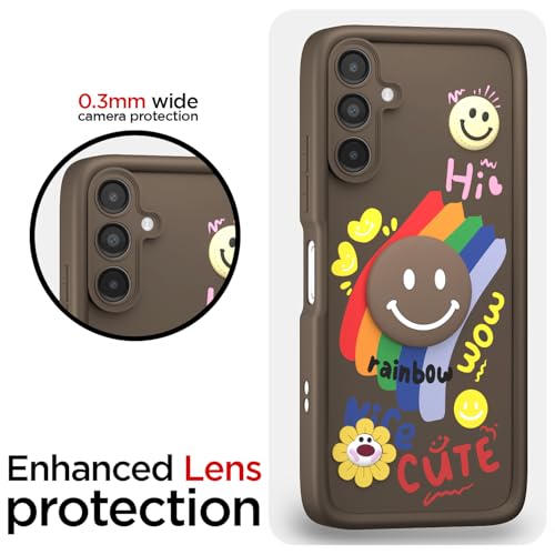 Image of Pikkme Back Cover for Samsung Galaxy A14 5G | Soft Silicone| Cute Rainbow Smile & 3D Cartoon Flower Design | Shockproof Raised Camera Protection Bumper Case (Brown)