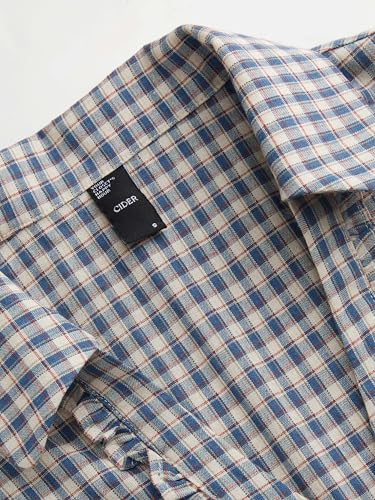 CIDER Plaid Shirts for Women Gingham Checkered V Neck Button Down Short Sleeve Casual Blouse Women Cotton Top3