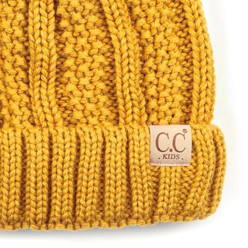 C.C Kids' Children's Cable Knit Faux Fuzzy Fur Pom Fleece Lined Cuff Beanie2