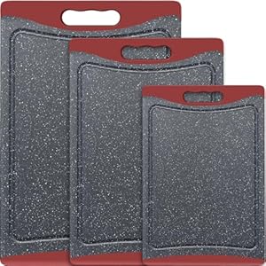 Extra large cutting boards plastic cutting boards for kitchen set of 3 cutting board set dishwasher chopping board with juice grooves easy grip handles red empune  urban country home decor