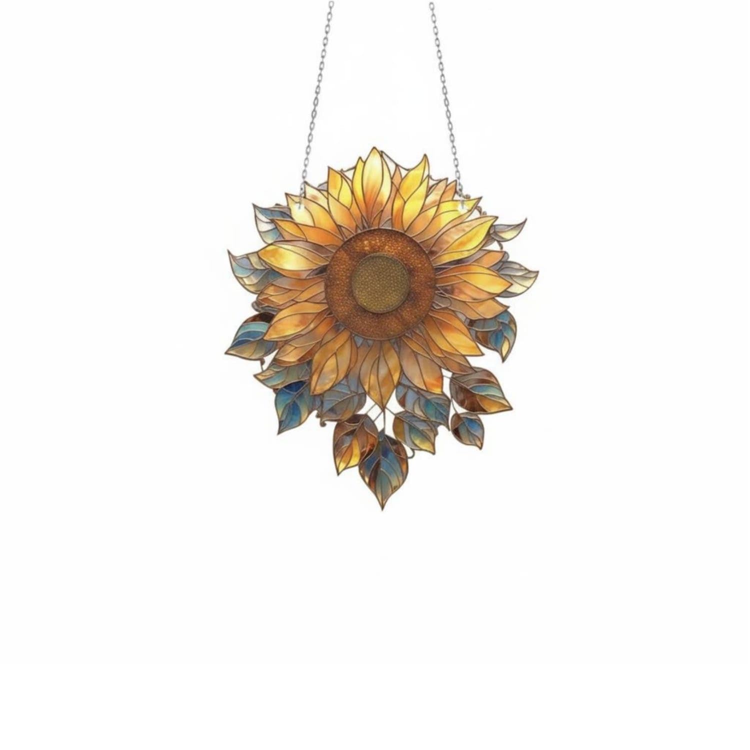 Light Catcher Golden Bloom Window Hanging Ready to Hang Floral Suncatcher Ornament Shatter-Resistant Acrylic Stained Glass Panel Vibrant Colors for Gardeners, Patio, Balcony, Garden, L Sunflower-image-2