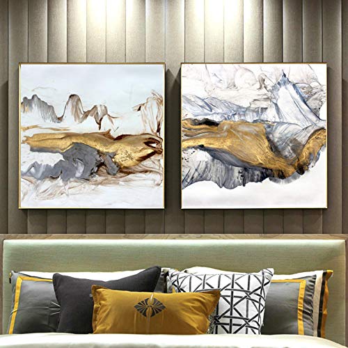 Art Abstrait Moderne Golden Mountain Toile 80x80cm Décoration Murale Chambre