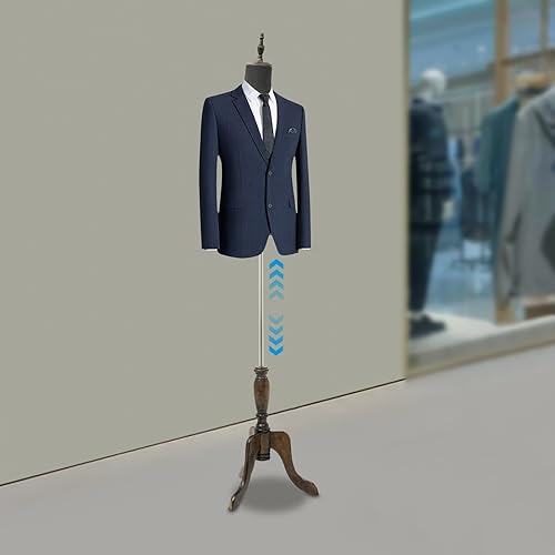 Miniatura 4 de Torso de maniquí masculino con soporte de madera, altura ajustable de 59-71 pulgadas, forma de vestido para exhibición de trajes, costura y