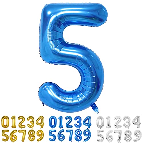 Globo Numero 5 Azul 40" Grande Globos Foil Globo Numeros 100cm Globo Cumpleaños 5 Años Globos de Helio Decoracion 5 Cumpleaños Aniversario Boda Baby Shower Fiesta Decoración Niño Niña