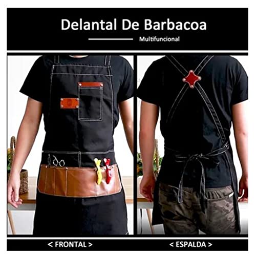 Delantal negro impermeable con bolsillos para barberos y carpinteros profesionales 3