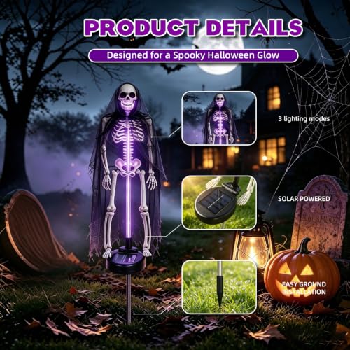 2Pack Halloween Lighted Skeleton Solar Yard Lights Outdoor Decor | 3D Realistic Design,Waterproof Outdoor,Solar Powered,Bones Figurine for Lawn Grave Haunted House Pathway(3 Modes) - image 5