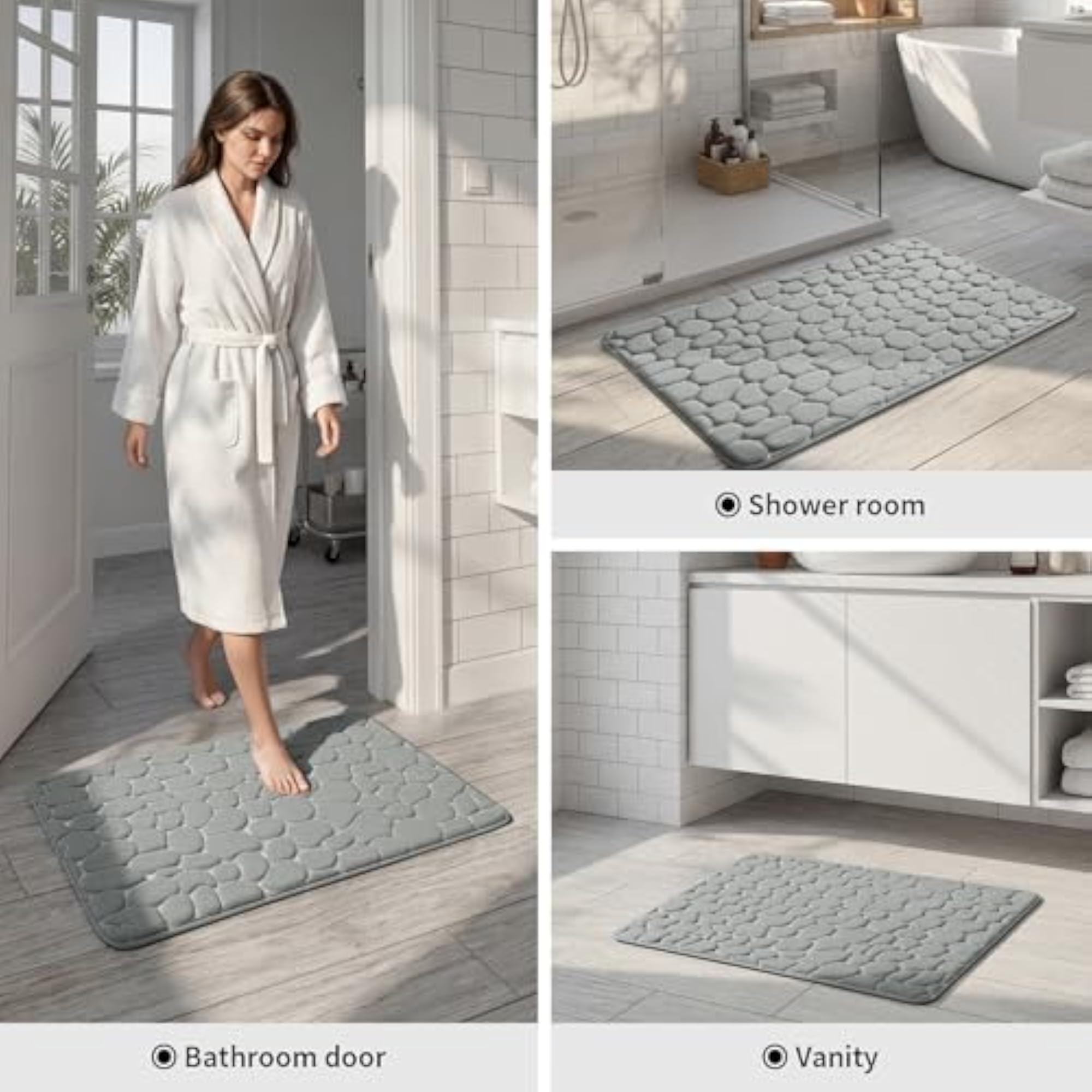 Memory Foam Bath Mat, Cobblestone Design, Super Absorbent