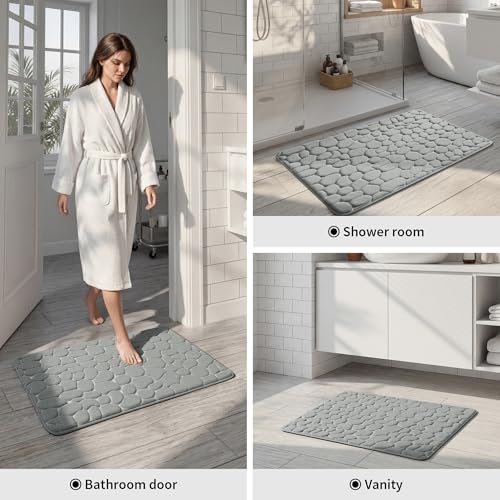 Image of YIHOUSE Memory Foam Bath Mat Cobblestone Bathroom Rugs Super Water Absorbent Bath Mats for Bathroom Machine Washable Bath Rugs(17x24,Light Gray)