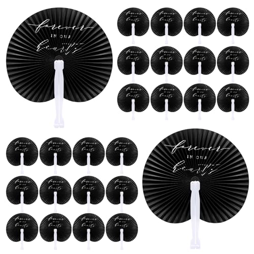 Roowest 50 Pcs Funeral Favors for Guests Forever in Our Hearts Black Funeral Fans Bulk Handheld Paper Hand Fans Memorial Funeral Gifts for Services Condolence Sympathy Accessories
