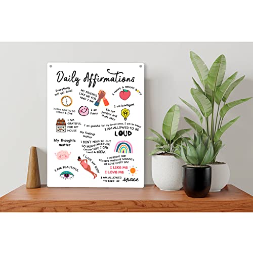 Image of Daily Affirmations Wood Sign Positive Wooden Signs Rustic Hanging Plaque Home Office Wall Art inch8 x 10 inch Sign Wall Decor