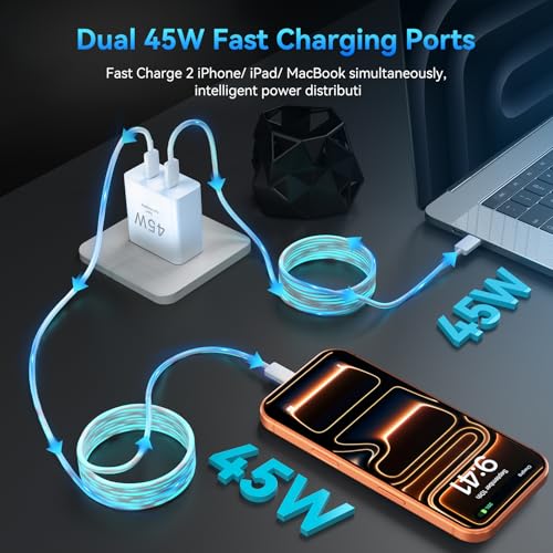 Image of Phone 17 Charger Fast Charging, 45W Dual USB C Charger Block,USB C Wall Chargers with 10FT Long USBC Charging Cable Cord for Phone 17 16 15 Pro Max /17 16 15 Pro /Plus,Pad Pro /Air,S25 /S24-Gradient Blue