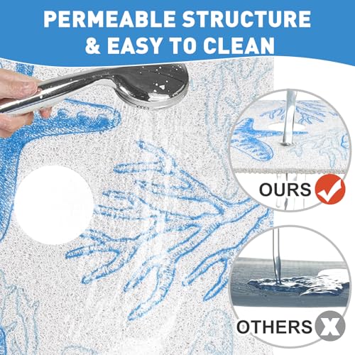 Image of Square Shower Mat Non Slip: 36 x 36 Inch Extra Large Shower Mats with Drain Hole in Middle - PVC Loofah Anti Slip Shower Floor Matt for Inside Shower
