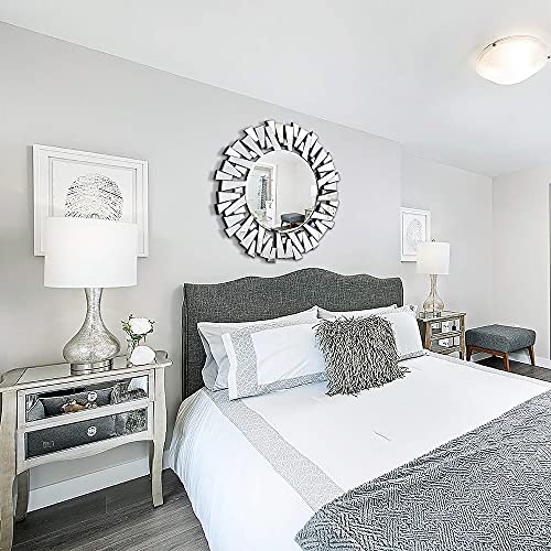 Autdot 32" Round Mirror Wall Decor, Stereoscopic Large Decorative Wall Mirror With Irregular Framed And Beveled Edge, Traditional Accent Mirror For Living Room, Dining Room, Foyer, Hallway #TOP7