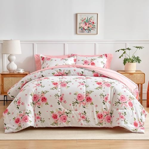 Genérico Rosas Edredon Cama 150, Rosa Juego de Cama de Microfibra, 1 Nordico 240x220 y 2 Fundas, Ligero y Suave, 4 Estaciones X479