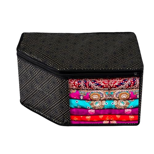 Image of Kuber Industries Pack of 9 Blouse Cover | Non-woven Zipper Closure Wardrobe Organizers | Clothes Organizer with Transparent Window | Golden-Dot Clothes Bag | Black