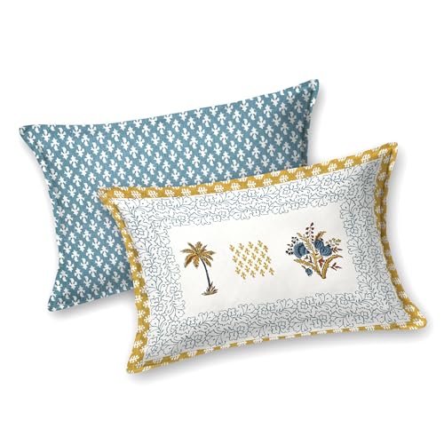 Image of BLOCKS OF INDIA Hand Block Printed 300 TC Cotton Super King Size Bedsheet(106 x 106) (Tree Mustard)