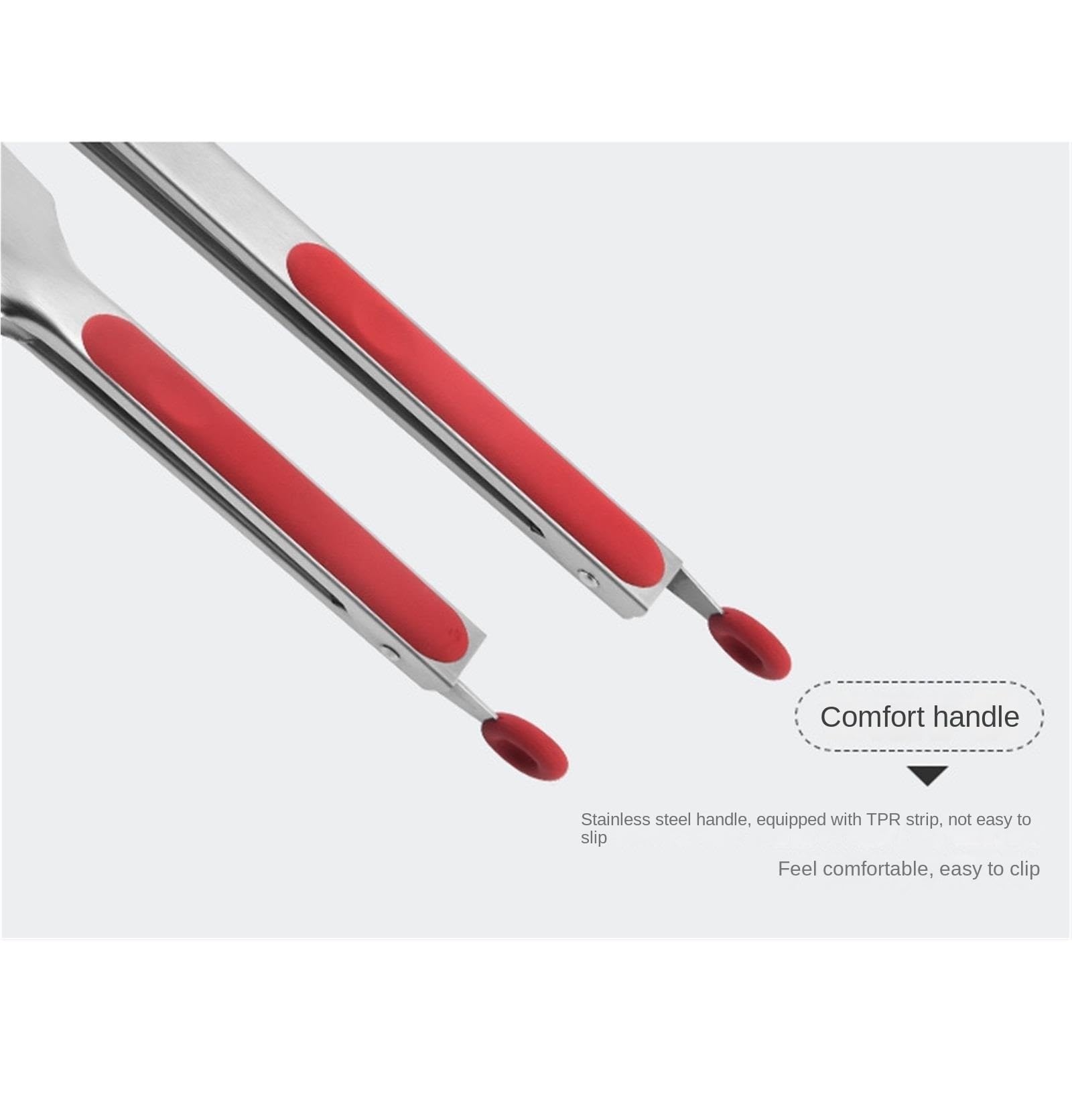 Pinze da cucina, Pinza for griglia con manico in silicone in acciaio inossidabile nero rosso 26-34 cm(Rosso,26cm)