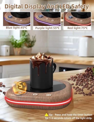 MQFORU Tassenwärmer,Kaffeewärmer für den Schreibtisch mit 3 Temperatureinstellungen,LCD Anzeige, 1-12H Automatische Abschaltung, Intelligenter Kerzenwärmer,Ideale Kaffeegeschenke Zubehör