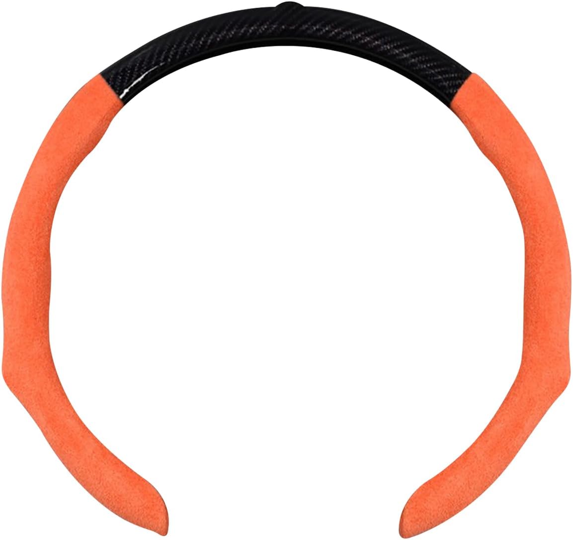 Ergocar Car Steering Wheel Cover, Carbon Fiber Leather, Overturned Fur Leather Sporty Style 38 Cm 15 Inch Non-Slip Comfortable O-Type D-Type Steering Wheel Universal Suitable for Men and Women