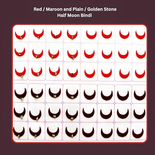 Image of Sunaina Designer Traditional Half Moon Bindi for Women & Girls, Multicolor, Plain Velvet & Golden Stone, Mix Size, Bridal Collection, 372 Bindis in a Book