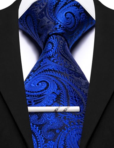 Image of Barry.Wang Paisley Tie for Men Silk Woven Necktie and Tie Clip Set Wedding Party Business Formal