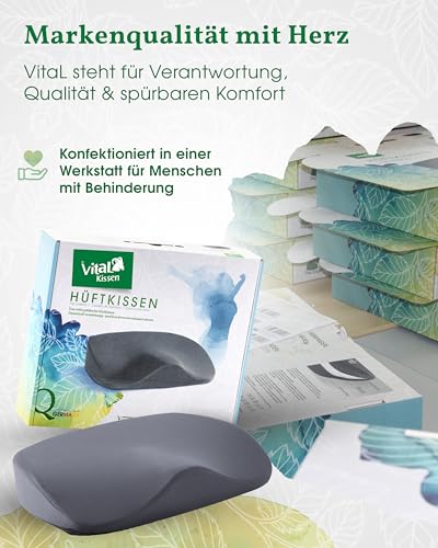 VitaL Kissen® – Hüftkissen- das Original. Orthopädisches Sitzkissen – Ergonomisches Keilkissen für Bürostuhl & Stuhl – Entlastet Rücken, Hüfte, Knie & LWS – Gegen Schmerzen & für aufrechtes Sitzen
