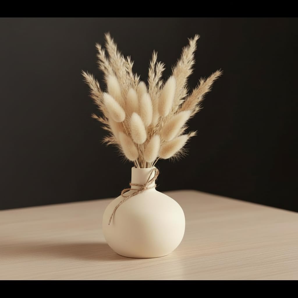 PUREZENTO White 'OVA Bud' Ceramic Vase 4.3 Inches - Pack of 1 | Decorative Vase for Dried Flowers & Pampas Grass | Vases for Modern Home Decor, Living Room, Office Decor Ideas-picture-28