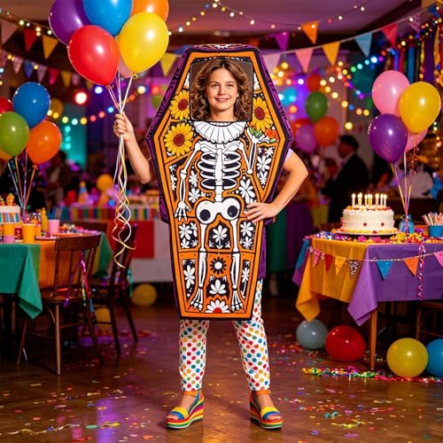 Déguisement cercueil crâne avec combinaison squelette ample pour Halloween