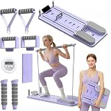 Tabla de Pilates - Juego de Pilates Reformer, Tabla de Pilates Reformer Plegable Multiusos para el hogar, Equipo de Pilates 11 en 1 con Temporizador, para Entrenamiento, Fitness, Ejercicio, AB Purple