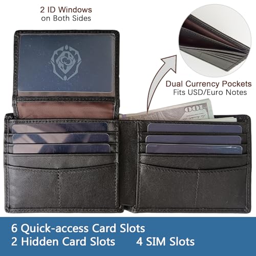 Slim RFID Wallet for Men Business Travel - Full Grain Leather Bifold | 8 Card Slots & Dual Currency Pockets | Front Pocket Design (4.5x3.5in) with Gift Box Black3